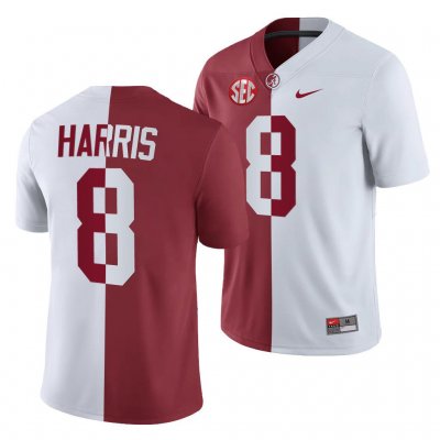 Men's Alabama Crimson Tide #8 Christian Harris White Crimson NCAA Split College Football Jersey 2403GXSI6